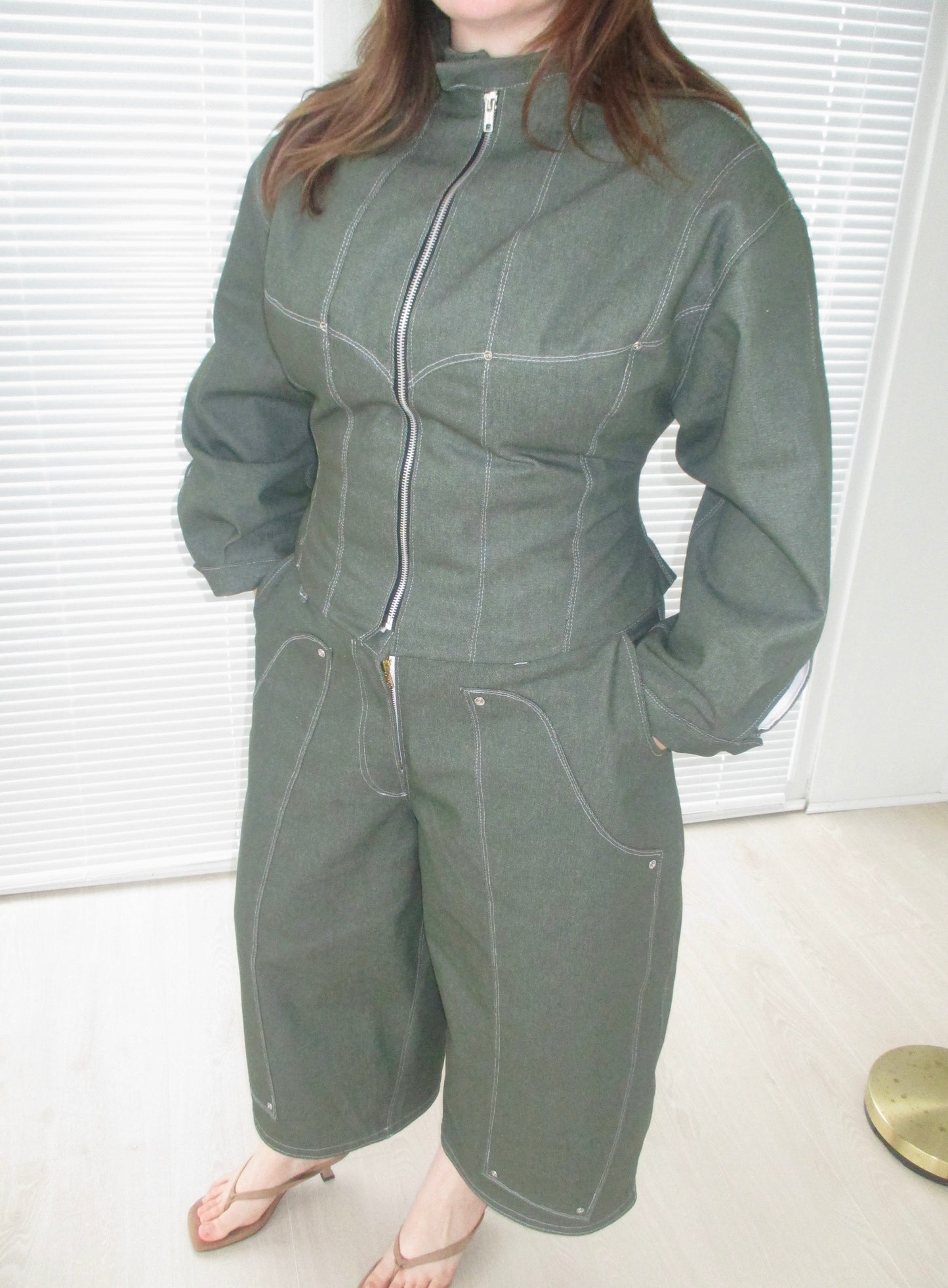 Muse Contoured Jacket in Olive Denim (made to order)