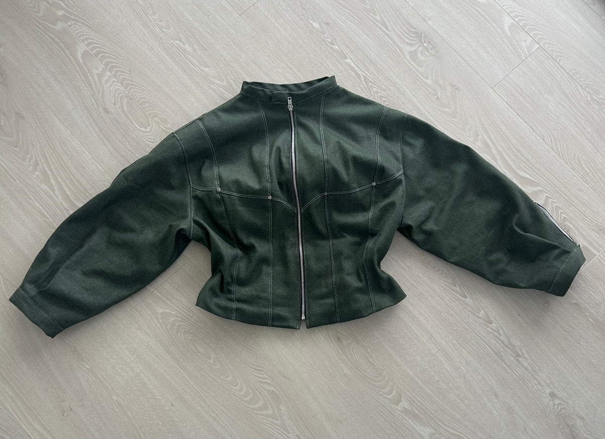 Muse Contoured Jacket in Olive Denim (made to order)