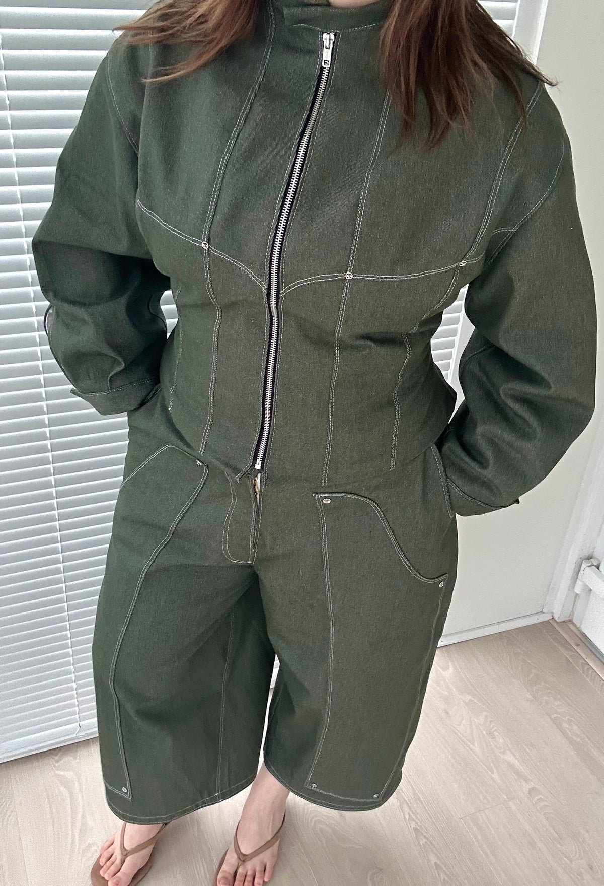 Muse Contoured Jacket in Olive Denim (made to order)