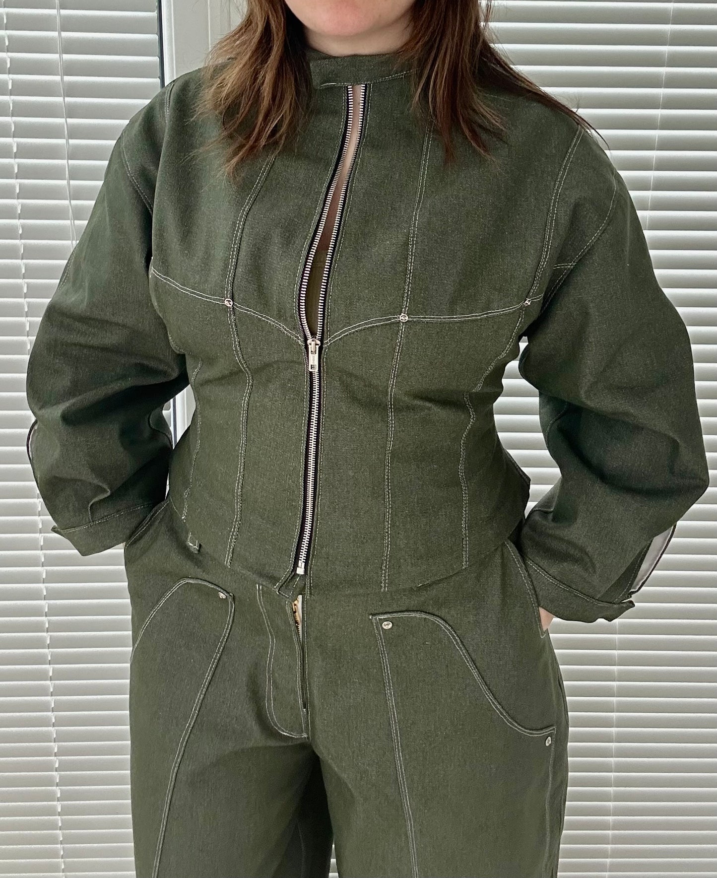 Muse Contoured Jacket in Olive Denim (made to order)