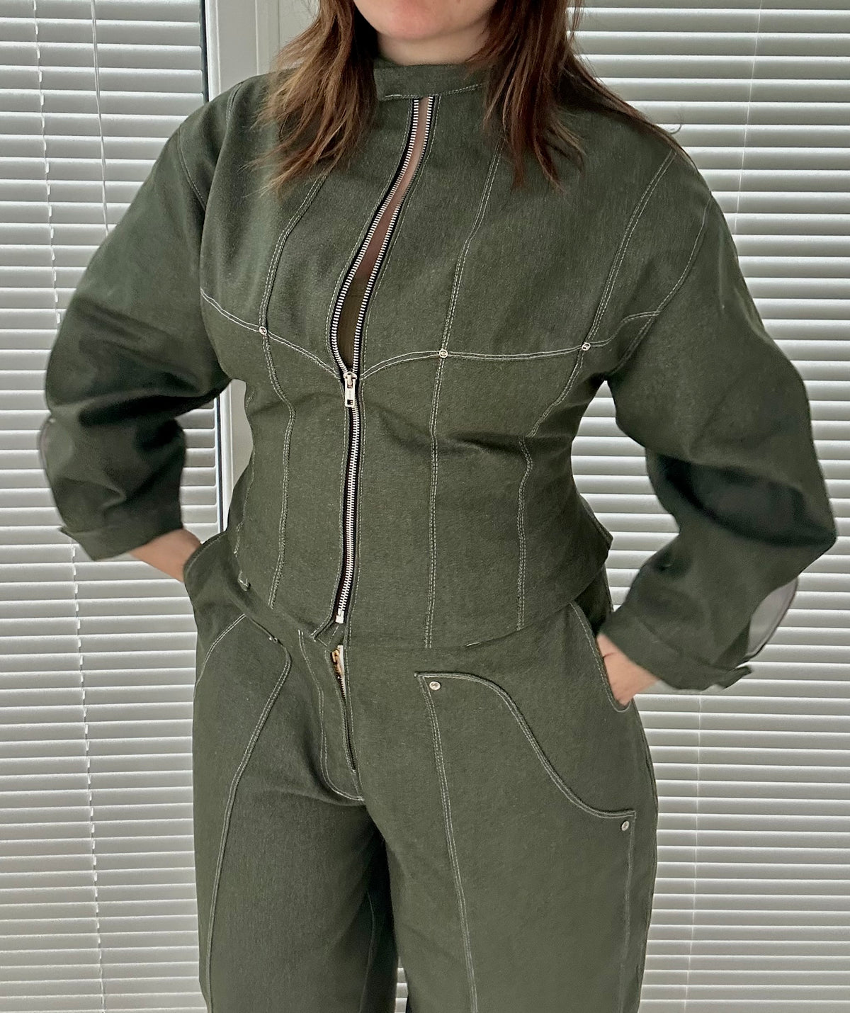 Muse Contoured Jacket in Olive Denim (made to order)