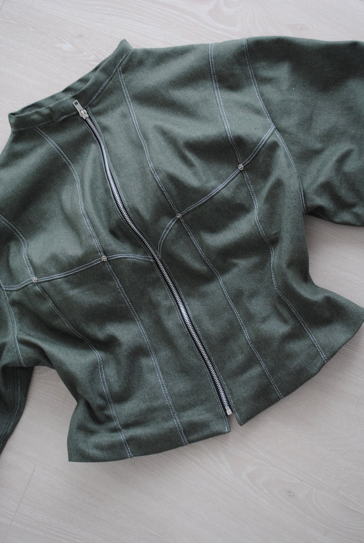 Muse Contoured Jacket in Olive Denim (made to order)