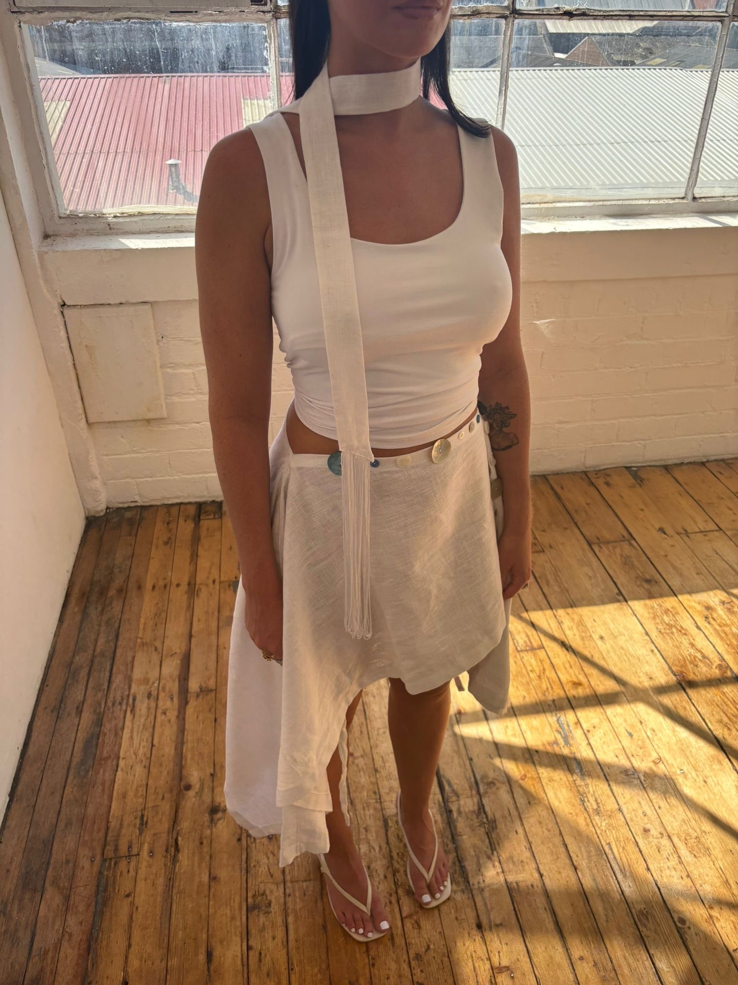 aPREORDER Sol Multi-Way Skirt Top in White Sands